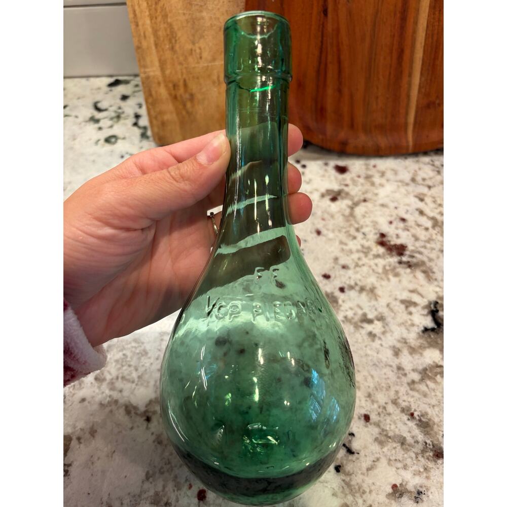 Vintage VCP Piegaro Italian Green Round Bottom Teardrop Bottle 9”